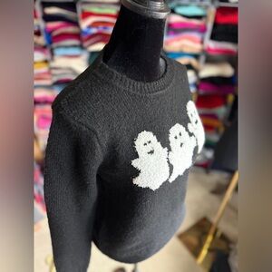 ADORABLE cupcakes & cashmere Black Sweater with White Ghosts, XS. Poly/Acr/Nyl